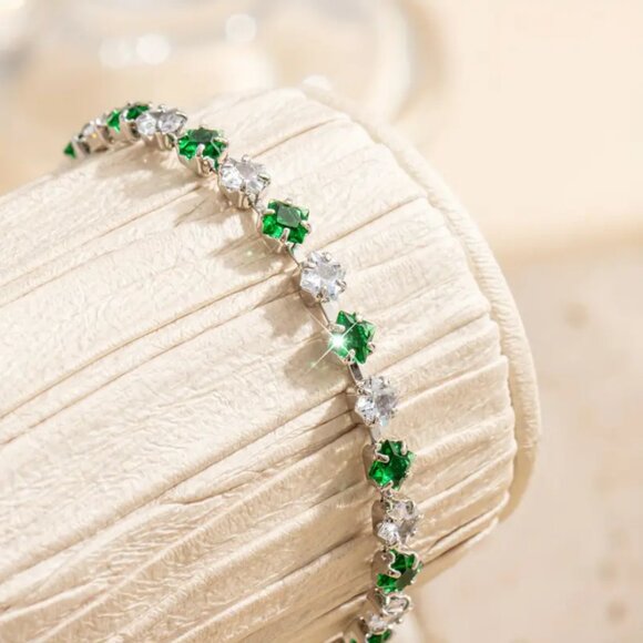 925 Silver Womens 1ct Diamond 2ct Green Emerald Gemstone Tennis Bracelet Jewelry - Picture 3 of 5